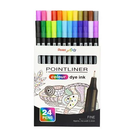 PENTEL Tűfilc készlet, 0,4 mm, PENTEL "Pointliner", 24 különböző szín