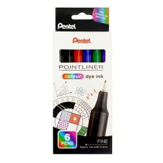   PENTEL Tűfilc készlet, 0,4 mm, PENTEL "Pointliner", 6 különböző szín