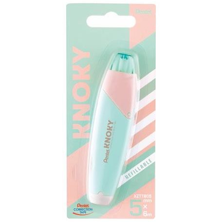 PENTEL Hibajavító roller, 5 mm x 6 m, utántölthető, PENTEL "Knoky", világoszöld-barack