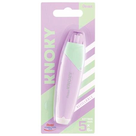 PENTEL Hibajavító roller, 5 mm x 6 m, utántölthető, PENTEL "Knoky", világoszöld-lila