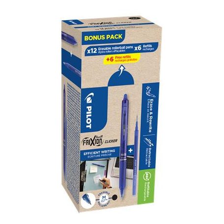 PILOT Rollertoll, 0,35 mm, törölhető, nyomógombos, PILOT "Frixion Clicker, Bonus Pack", kék + betét
