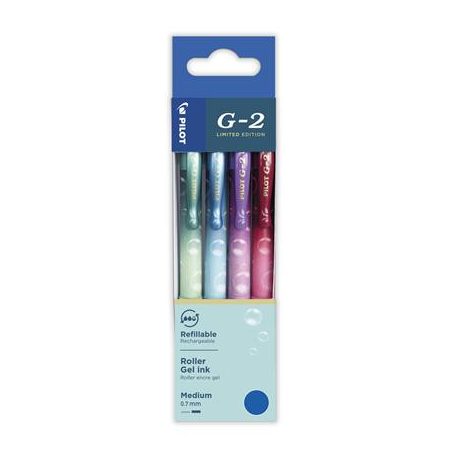 PILOT Zseléstoll készlet, 0,32 mm, nyomógombos, PILOT "G-2 Bubble", kék, 4 különböző minta