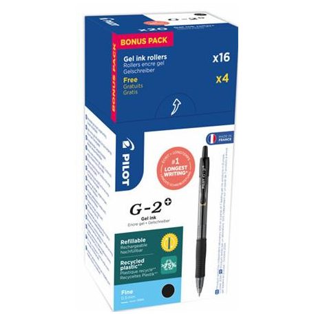 PILOT Zseléstoll, 0,25 mm, nyomógombos, PILOT "G-2", 20 db, fekete