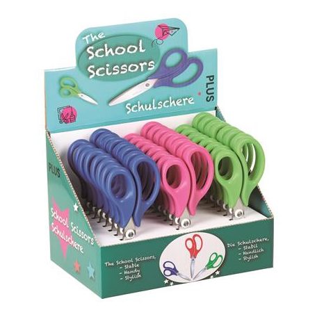 PLUS Olló display, iskolai, 14,5 cm, PLUS "Fitcut Smart", 3 különböző szín