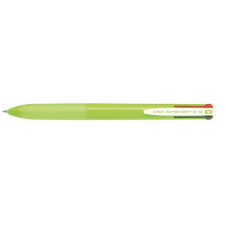 PILOT Golyóstoll, 0,27 mm, nyomógombos, világoszöld tolltest, PILOT "Super Grip G", négyszínű