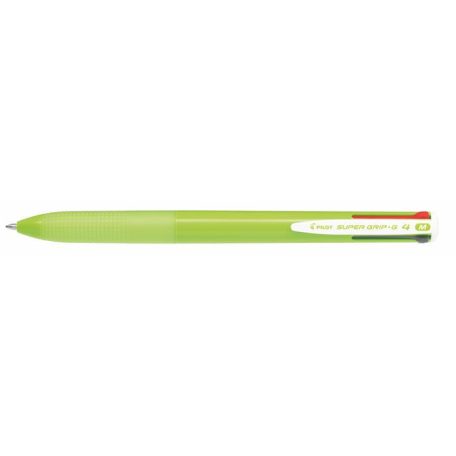 PILOT Golyóstoll, 0,27 mm, nyomógombos, világoszöld tolltest, PILOT "Super Grip G", négyszínű