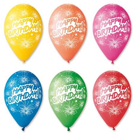 Léggömb, 30 cm, "Happy Birthday", tüzijáték