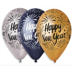   Léggömb, 33 cm, "Happy New Year", 3 különböző szín