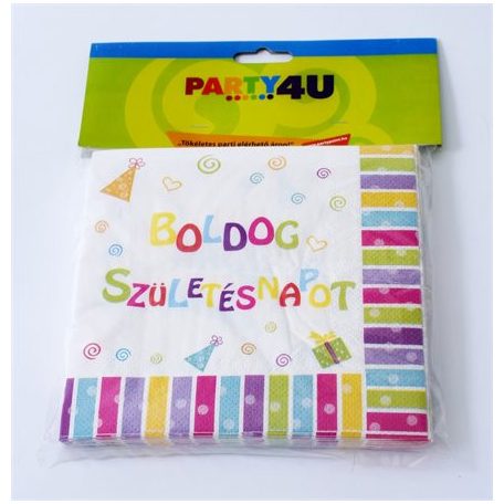 Szalvéta, 33x33 cm, "Boldog születésnapot"
