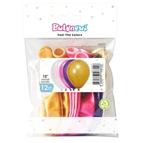 Léggömb, 30cm, vegyes lányos metál színek