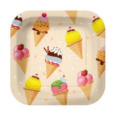 Tányér, papír, 23 cm, fagyi minta