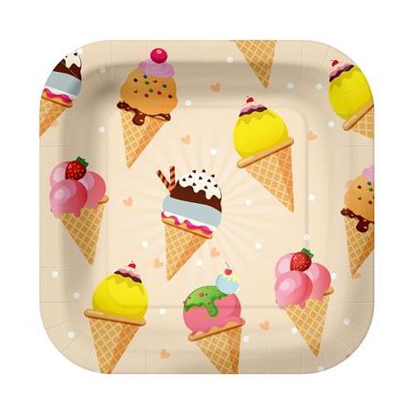 Tányér, papír, 23 cm, fagyi minta