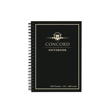 CONCORD Spirálfüzet, A5, vonalas, 70 lap, CONCORD, fekete