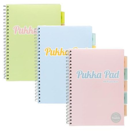 PUKKA PAD Spirálfüzet, A4, vonalas, 100 lap, PUKKA PAD "Pastel project book", vegyes szín