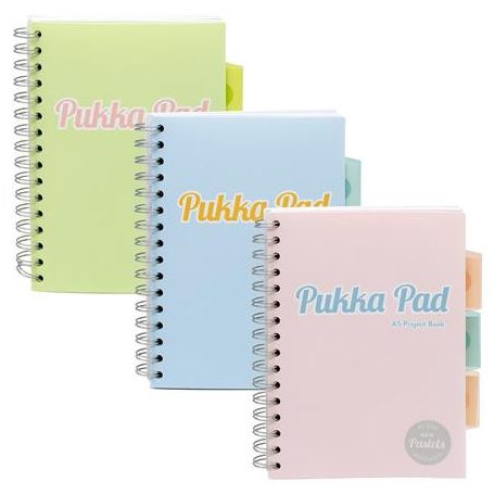 PUKKA PAD Spirálfüzet, A5, vonalas, 100 lap, PUKKA PAD "Pastel project book", vegyes szín