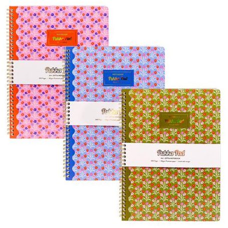 PUKKA PAD Spirálfüzet, A4+, vonalas, 100 lap, PUKKA PAD "Floral Jotta Notebook", vegyes minta