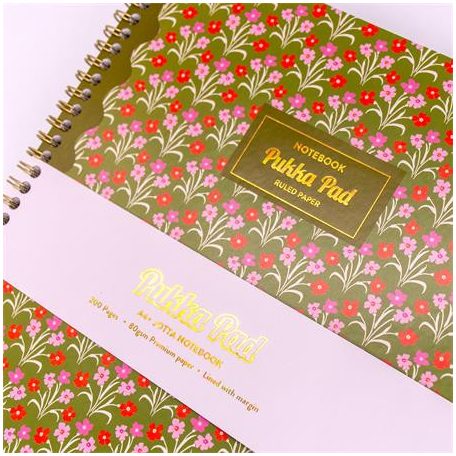 PUKKA PAD Spirálfüzet, A4+, vonalas, 100 lap, PUKKA PAD "Floral Jotta Notebook", vegyes minta