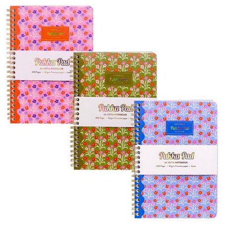 PUKKA PAD Spirálfüzet, A5, vonalas, 100 lap, PUKKA PAD "Floral Jotta Notebook", vegyes minta