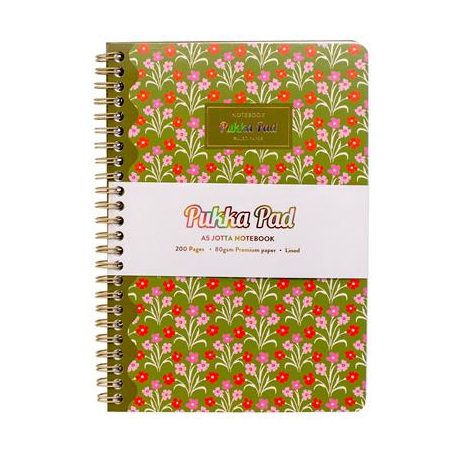 PUKKA PAD Spirálfüzet, A5, vonalas, 100 lap, PUKKA PAD "Floral Jotta Notebook", vegyes minta