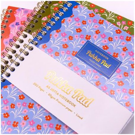 PUKKA PAD Spirálfüzet, A5, vonalas, 100 lap, PUKKA PAD "Floral Jotta Notebook", vegyes minta