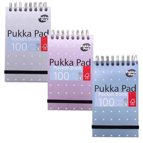 PUKKA PAD Jegyzetfüzet, A7, spirálozott, vonalas, 50 lap, PUKKA PAD "Metallic Pocket Book", vegyes színek