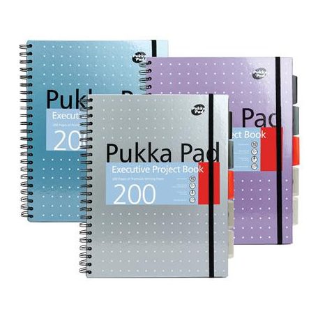 PUKKA PAD Spirálfüzet, A4+, vonalas, 100 lap, PUKKA PAD "Metallic Project Book", vegyes szín