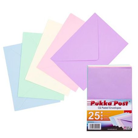 PUKKA PAD Boríték, C6, enyvezett, PUKKA PAD "Pastel", vegyes színek