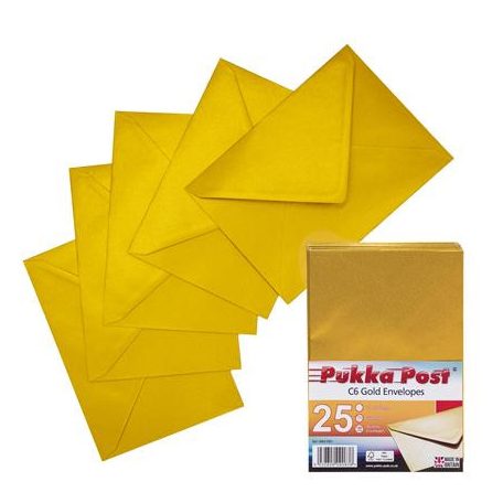 PUKKA PAD Boríték, C6, enyvezett, PUKKA PAD "Gold", arany