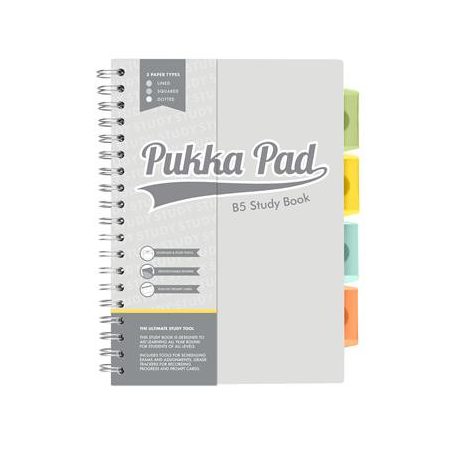PUKKA PAD Spirálfüzet, B5, PUKKA PAD "Study book", szürke