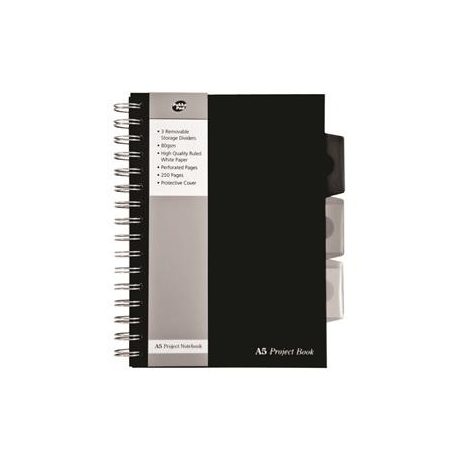 PUKKA PAD Spirálfüzet, A5, vonalas, 125 lap, PUKKA PAD "Black project book", fekete