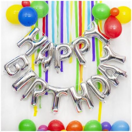 PUKKA PAD Léggömb, 40 cm, PUKKA PAD "Happy Birthday", ezüst