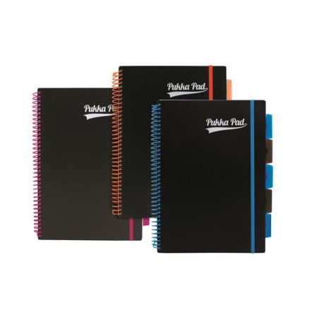 PUKKA PAD Spirálfüzet, A4, vonalas, 100 lap, PUKKA PAD, "Neon black project book"