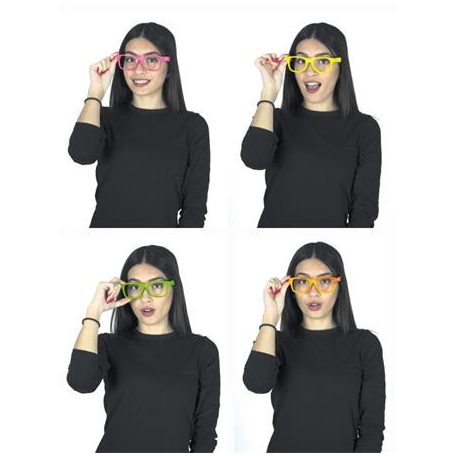 Szemüveg, UV fényben fluoreszkáló, műanyag, neon színek