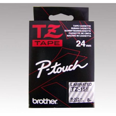 BROTHER Feliratozógép szalag, 24 mm x 8 m, BROTHER, "TZe-151" víztiszta-fekete