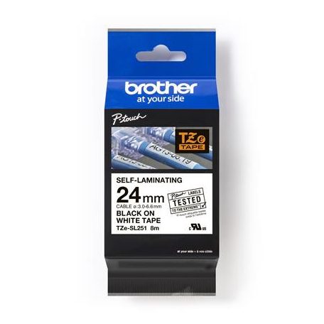 BROTHER Feliratozógép szalag, önlamináló, 24 mm x 8 m, BROTHER "TZe-SL251", fehér-fekete