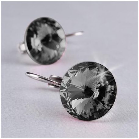 ART CRYSTELLA Fülbevaló, francia kapcsos, Black Diamond, SWAROVSKI® kristállyal, 12 mm, ART CRYSTELLA®