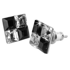   ART CRYSTELLA Fülbevaló, négyzet, fekete-fehér SWAROVSKI® kristállyal, 8 mm, ART CRYSTELLA®