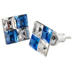   ART CRYSTELLA Fülbevaló, négyzet, zafírkék-fehér SWAROVSKI® kristállyal, 8mm, ART CRYSTELLA®