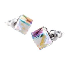  ART CRYSTELLA Fülbevaló, kocka, színjátszós opál SWAROVSKI® kristállyal, 6mm, ART CRYSTELLA®