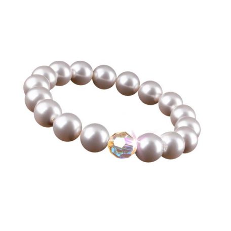 ART CRYSTELLA Karkötő, gyöngyházfehér SWAROVSKI® gyöngyből, színjátszós fehér kristállyal, 10 mm, ART CRYSTELLA® M