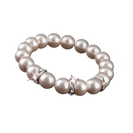 ART CRYSTELLA Karkötő, gyöngyházfehér SWAROVSKI® gyöngyből, fehér rondella kristállyal, 10mm, ART CRYSTELLA®
