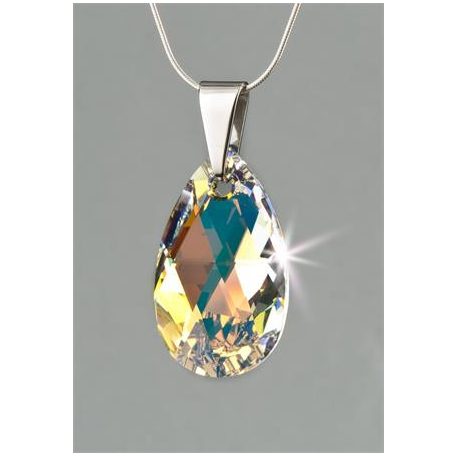 ART CRYSTELLA Nyaklánc, esőcsepp formájú, színjátszós fehér SWAROVSKI® kristállyal, 16mm, ART CRYSTELLA®