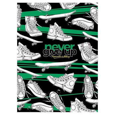 SHKOLYARYK Füzet, tűzött, A5, vonalas, 80 lap, SHKOLYARYK "Never give up", vegyes