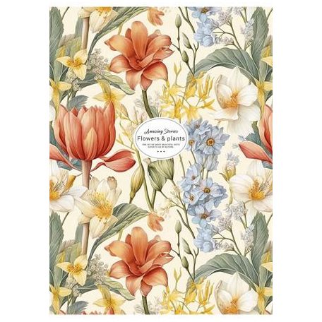 SHKOLYARYK Füzet, tűzött, A4, vonalas, 80 lap, SHKOLYARYK "Flowers and plants", vegyes