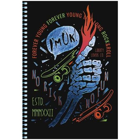 SHKOLYARYK Spirálfüzet, A5, kockás, 80 lap, SHKOLYARYK " Skate board", vegyes