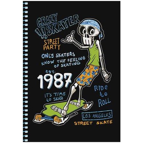 SHKOLYARYK Spirálfüzet, A5, kockás, 80 lap, SHKOLYARYK " Skate board", vegyes