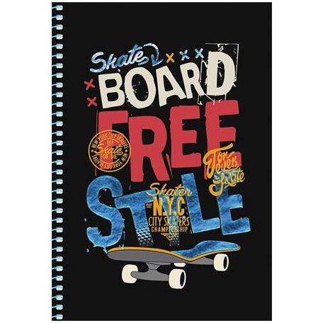 SHKOLYARYK Spirálfüzet, A5, kockás, 80 lap, SHKOLYARYK " Skate board", vegyes