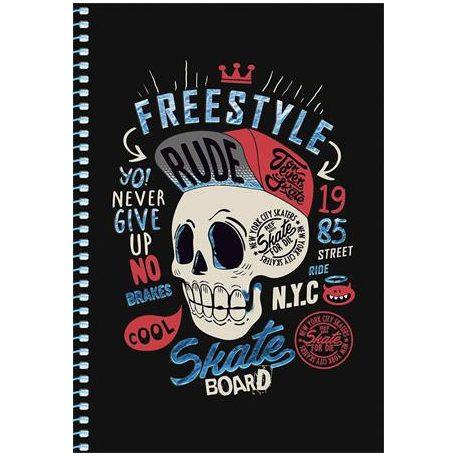 SHKOLYARYK Spirálfüzet, A5, kockás, 80 lap, SHKOLYARYK " Skate board", vegyes