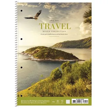 SHKOLYARYK Spirálfüzet, A4+, kockás, 80 lap, SHKOLYARYK "Travel", vegyes