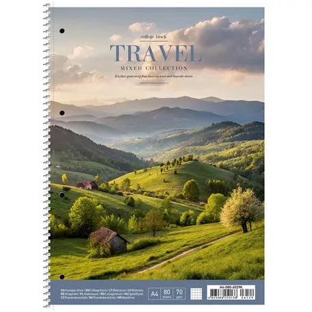 SHKOLYARYK Spirálfüzet, A4+, kockás, 80 lap, SHKOLYARYK "Travel", vegyes